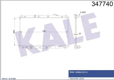 KALE 347740 Motor Su Radyatoru Honda Crv 2,4 2012> Otomatık Vıtes GM 