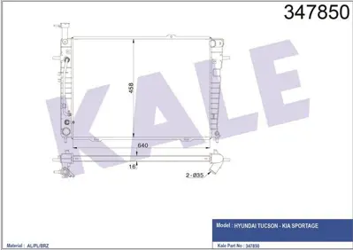 KALE 347850 Motor Su Radyatoru Tucson Sportage 2,0 2,7 Benzınlı 2004 2010 Otomatık GM 