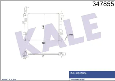 KALE 347855 Motor Su Radyatoru Kıa Pıcanto 1.0 1.1 11> Manuel 420×358×16 GM 