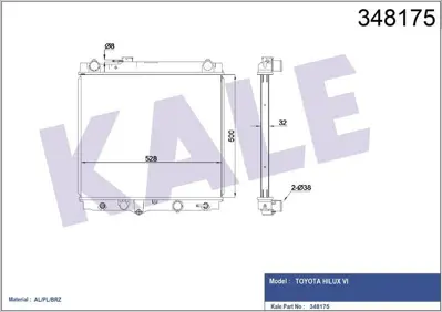 KALE 348175 Motor Su Radyatoru Toyota Hılux Vı Pıck Up 2.5 Td 01> (Otomatık Vıtes) / (32mm) GM 