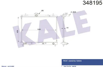 KALE 348195 Motor Radyatoru Daıhatsu Terıos 1,5 2005-> Otomatık Vıtes GM 16400B1140, GM 16400B1180, GM 16400B1141, GM 16400B1150, GM 16400B1151, GM 617402