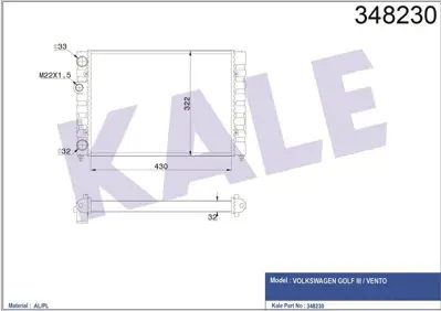 KALE 348230 Motor Su Radyatoru Golf Iıı Jetta Mekanık Sanzıman 430x322x34 GM 