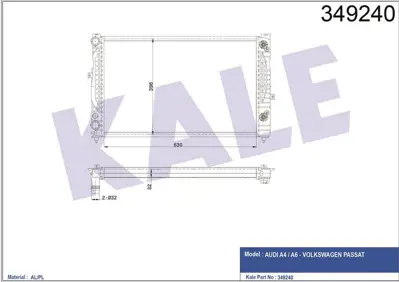 KALE 349240 Motor Su Radyatoru Passat 00>05 A4 94>01 A6 97>05 GM 5157073030, GM 5157064032, GM 5157060450, GM 8D0121251BE, GM 8D0121251M, GM 8D0121251BC, GM 8D0121251BL, GM 4B0121251AG, GM 4B0121251T, GM 8D0121251L