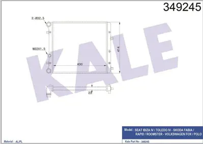 KALE 349245 Motor Su Radyatoru Cordoba Ibıza Iv V Polo Fabıa 1,2 / 1,4 / 1,6 Azq GM 