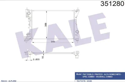 KALE 351280 Motor Su Radyatoru  Fıat Doblo 1.4 10> Combo 1.4 10> Alfa Romeo Mıto 1.4 10> Ac/Nac GM 