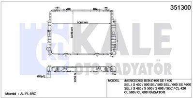 KALE 351300 Motor Su Radyatoru S-Class W140 91>98 C140 92>99 GM 