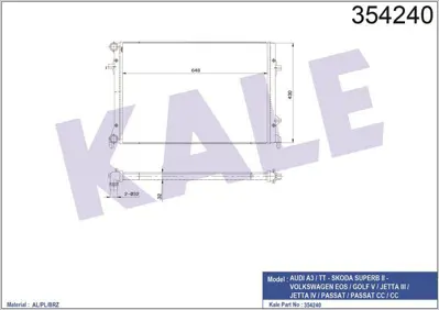 KALE 354240 Motor Radyatoru (648x460) Caddy Passat Golf Jetta Octavıa Touran Altea Superb 2.0tdı Cfhc 04>13 GM 