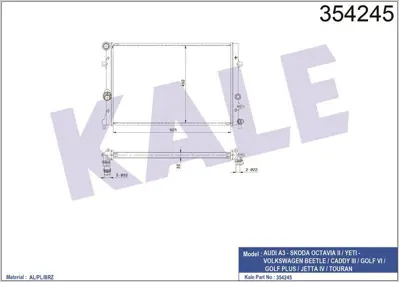 KALE 354245 Motor Radyatoru (Brazıng) Golf Vı 08> Caddy 11>15 Jetta 11>18 Touran 11>15 A3 09>13 Octavıa 09>13 Ye GM 