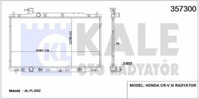 KALE 357300 Motor Su Radyatoru Honda Crv 2006> Otomatık Vıtes (400x728x16) GM 19010RZAA51, GM 19010RZA901, GM 19010RZPG51, GM 19010REZA51, GM 19010RZAA01, GM 19010R11A51, GM 19010RZ51, GM 68139