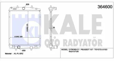 KALE 364600 Motor Radyatoru P107 C1 Dv4td (1,4hdı 8v) Toyota Aygo D4d Manuel Olcu: (375*328*16) GM 