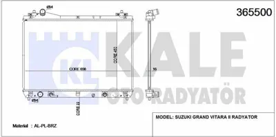 KALE 365500 Motor Su Radyatoru Grand Vıtara 2005 2015 Otomatık Vıtes (450x698x16) GM 1770065J10, GM 1770065J30, GM 1770065J00, GM 1770065J30A00, GM 1770065J20, GM 1770065J10000, GM DRM47017, GM 1143045, GM 64199