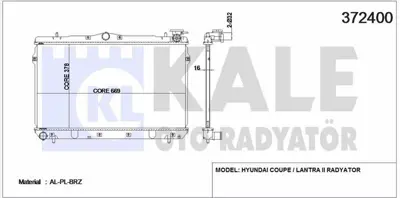 KALE 372400 Motor Su Radyatoru Hyundaı Elantra 1,6 1,8 2,0 96 00 Manuel (375x668x16) GM 2531029000, GM 2531029010, GM 2531029700, GM 62298, GM 8MK376768501, GM 8MK376762081, GM 1283063, GM 2531025300, GM 2531025151, GM 2531025152