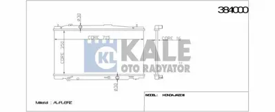 KALE 384000 Motor Su Radyatoru Honda Jazz 2008> Otomatık Vıtes (350x715x16) GM 19010RB0004, GM 19010RB1901, GM 19010RB7Z01, GM 19010RE0004, GM 19010RB0E91, GM DRM46040, GM 68150, GM 1192006