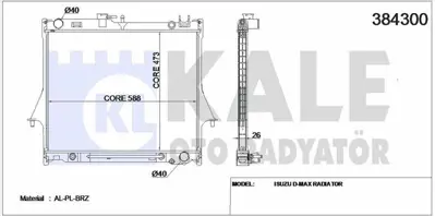 KALE 384300 Motor Su Radyatoru Isuzu D-Max 4x4 3,0 07>12 Otomatık Vıtes (473x588x26) GM 8973333522