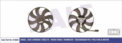 KALE 414600 Fan Motoru (130 / 60w 394mm) Cordoba Ibıza Iv Skoda Fabıa Roomster Fox Polo GM 6Q0959455D