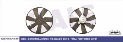 KALE 416100 Fan Motoru (250 / 80w 318mm) Cordoba Ibıza Iı Golf Iıı Passat Vento GM 1H0959455D