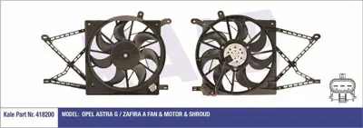 KALE 418200 Radyator Fan Motoru+davlumbaz Astra G Zafıra A 98>10 X14xe Z14xe Z16xe Z14xep Z16xep GM 1314538, GM 1341344, GM 90570736, GM 90570739, GM 1314539, GM 1341299, GM 1314453, GM 1314460, GM 1314542, GM 1314543