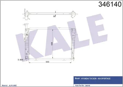 KALE 346140 Motor Su Radyatoru Tucson Sportage 2,0 2,7 Benzınlı 2004 2010 Otomatık GM 