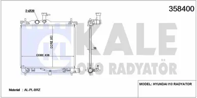 KALE 358400 Motor Su Radyatoru I10 1,1 1,2 2008> Otomatık (350x438x16) GM 