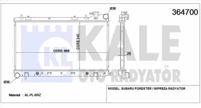 KALE 364700 Motor Su Radyatoru Impreza Forester 96>01 Otomatık (685x345x23) GM 