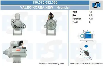 VALEO 600257 Mars Motoru Hyundaı I20 1,2 Benzınlı 2012> GM M003T12572, GM M003T15772, GM M003T22581, GM M003T32591, GM M3T12572, GM M3T15772, GM M3T22581, GM 3610003150, GM 3610003100, GM JM000A15001