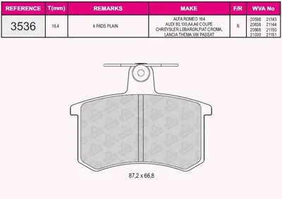 BESER 3536 Arka Fren Balata Passat 1.6 1.8 1.9 A4 A6 