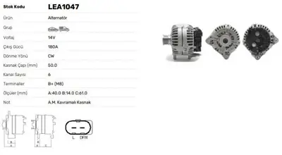 LUCAS LEA1047 Alternator 12v 180a Vw Crafter Multıvan T5 T6 Transporter Caravella Skoda Superb (Bosch Tıpı) 