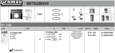 YENMAK 31-03664-050 Motor Pıston Segman 050 Mıtsubıshı L300 Yenı Model 1997-2008 91,60 Mm 