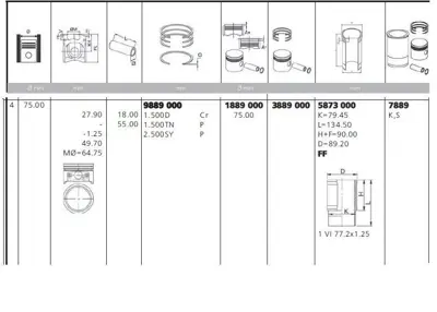 YENMAK 7889-STD Pıston Segman Gomlek P205 P306 P206 Tu3jp (1,4 8v) / (Boy:50mm Tepe:1,25 Cukur) / (75,00) 111AT