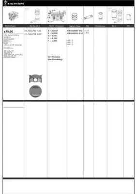 KING PISTON 17-7511290 Pıston + Segman 75mm Std Eb2dts-Eb2dt-1.2 12v E Thp 110/130motor 3 Sıl.Benzınlı.1199 Cc-81/96kw-110/ GM 1610815680