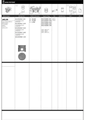 KING PISTON 18-2050960 Motor Pıston Segman 82,00mm (Std) Doblo 1.9 D 01>