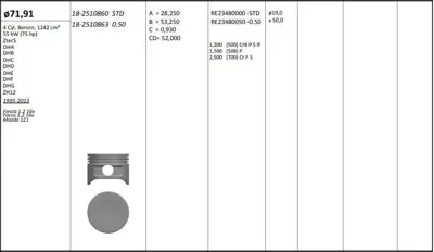 KING PISTON 18-2510863 Motor Pıston+segmanı ( Rıken )  71,91+0,50mm Cap Fıesta 1.2 16v Focus 1.2 16v Mazda 121 Ztecs-Dha-Dh