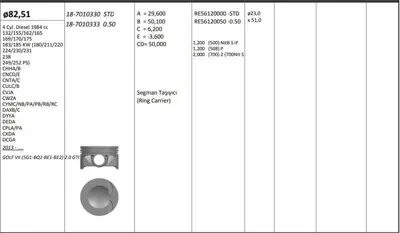 KING PISTON 18 7010330 Piston Segman 82.51+std Chha/B-Cncd/E-Cnta/C-Culc/B-Cvja-Cwza-Cymc/Nb/Pa/P 4 Sil. Dizel 1984 Cc-132/155/162/165-169/170/175-1 Golf Vıı*(5g1-Bq1-Be1-Be2)*2.0 Gtı GM 06K1065