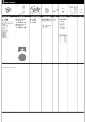 KING PISTON 18-7510120 Pıston + Segman 75mm -Std ( Rıken Segmanlı ) Berlıngo 1.4 I*Saxo 1.4 I*Xsara 1.4 I*106 Iı 1.4 I*205  GM 040 02 00