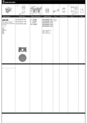 KING PISTON 18-7510750 Pıston + Segman 85mm -Std ( Rıken Segmanlı ) 307*206*Expeert*407*607*406*806* Ew10j B Engıne GM 040 16 00   /0628K4