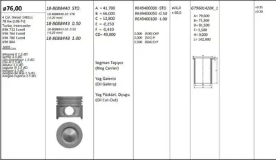 KING PISTON 18-8088440 Motor Pıston+segmanı Megane Iı Scenıc Clıo Iıı Modus Laguna Iıı Kangoo (1.5dcı Euro4 K9k) [(76.00mm 