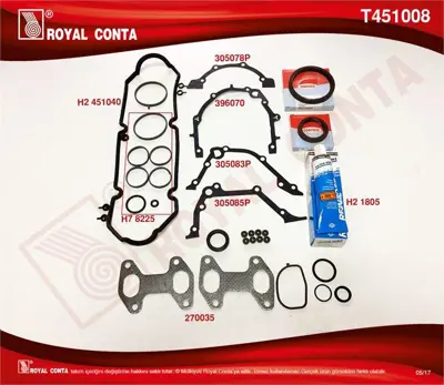 ROYAL CONTA T451008 Motor Takım Contası Corteco Keçe Reınz Subap Lastıklı Skc Sız Punto Palıo Albea Lınea 1.4 8v