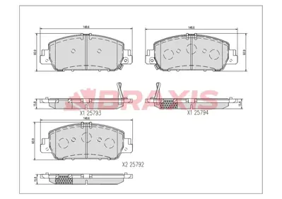 BRAXIS AA0736 On Fren Balatası Honda Accord 2.0 2.4 2013-> Hrv 2015-> 45022T2GA00 45022T2GA01 45022T2MT00 45022T4NH01 45022T3VA01 45022XMLK00 45022XMLK000 45022T2MT01 45022T3ZA01 45022T3VA00