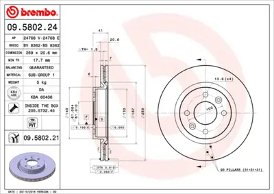 BREMBO 09.5802.24 Ön Fren Diski Renault R19 Clıo I 91 96 Clıo Iı 98 Kangoo 01 Megane I 96  Megane Iı 04 10 Twıngo 96 4020600QAA 8671018195