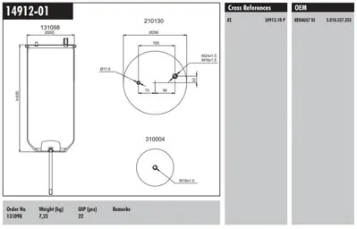 CONNECT MD 14912-01 Dingil Korugu Pıstonsuz Renault Magnum 420 92>96  Dxı 440 04>06 480 04>06 500 06> 520 09>  Kerax 370 20726768 7422025556 5010600328 5010557355 22025568 21978504 20722412 21978494 22025556 20591009