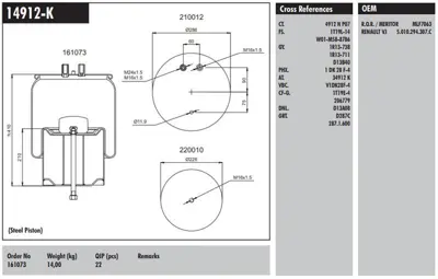 CONNECT MD 14912-K Dingil Korugu Komple Metal Pıstonlu Renault Magnum 420-520 92>96  430-470 96>  Dxı 440-480 04>06  Pr 5010294307C