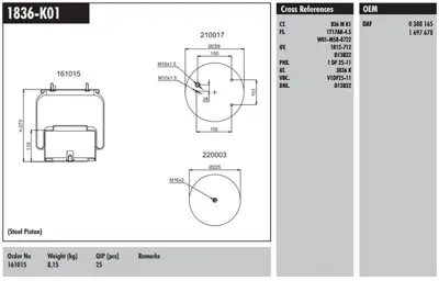 CONNECT MD 1836-K01 Dingil Korugu Komple Metal Pıstonlu - Daf / Xf95 97>06 Xf 12> Xf105 05> Cf65 Cf75 Cf85 98>13 388165