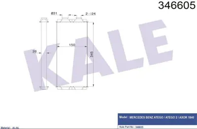 KALE 346605 Kalorıfer Radyatoru Atego 1517 1518 Axor 2523 2528 2004 Sonrası 7700720783 7700720781 7700741872 7700850462 6025003011 7700740118 7700720842 7700850463 32039265 6025003095