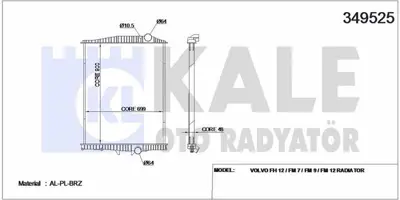 KALE 349525 Su Radyatoru Volvo Fh 12 Fh Fm 12 Fm 340 420 / Fm 7 / Fm 9 / Fm 12 1993 Sonrası (Cercevesız) / (Mt) 