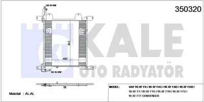 KALE 350320 Klima Radyatoru Kondenser Daf 95 Xf Fa / 95 Xf Fac / 95 Xf Fad / 95 Xf Far / 95 Xf Ft / 95 Xf Ftg /  