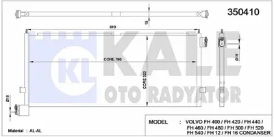 KALE 350410 Kondenser (Klima) Radyatoru Volvo Fh 400 540 2001 Sonrası / Fh 16 400 700 1993 Sonrasıfh 16 Iı 2012  350410