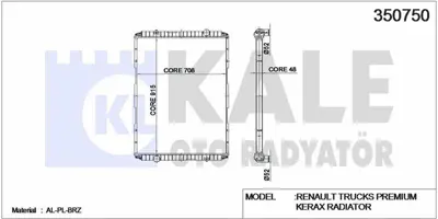 KALE 350750 Radyator Motor Renault Trucks Premıum / Kerax Radyator (Cercevesız) 