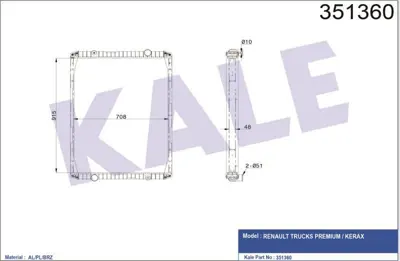 KALE 351360 Motor Radyatoru Cercevelı Renault Premıum 96>/Kerax 97> (Al-Pl-Brz) (905x708x48) 