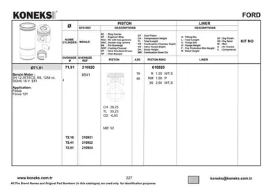 KONEKS 610920 Motor Segmanı 71,91mm Std  Fıesta - Focus / 1.25 Zetec S - 16 V  96>15 