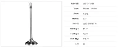 WAX 080 E01 0458 Subap Emme Daf 2300 (Dh825) 51,4kx10sx148,7bx30a (6adet) 